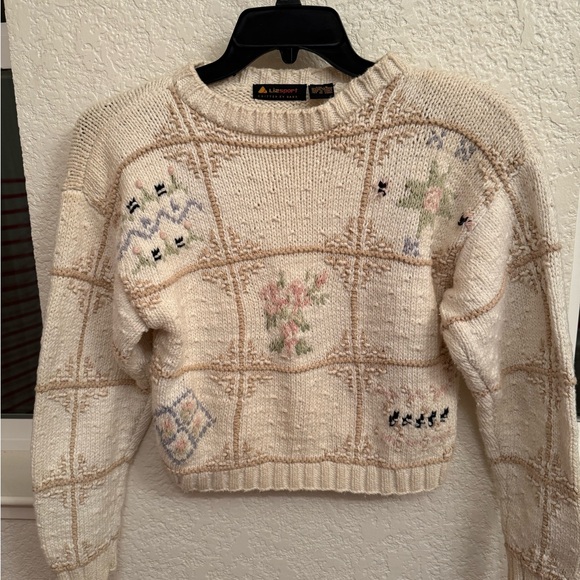 Liz Sports 💯% Handknitted by Hand Cotton Sweater Vintage Crewneck Sweater. - Picture 3 of 12